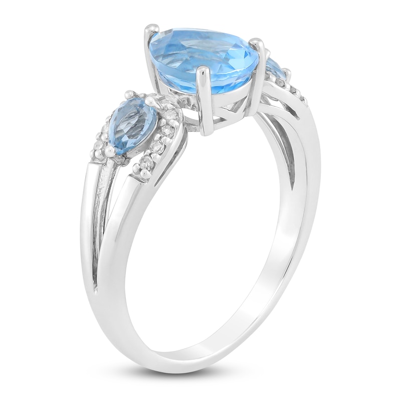 Main Image 2 of Pear-Shaped Natural Swiss Blue Topaz & Diamond Ring 1/10 ct tw 10K White Gold