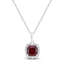 Cushion-Cut Lab-Created Ruby & Diamond Necklace 1/8 ct tw 10K White Gold 18&quot;