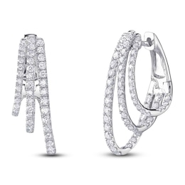 Shy Creation Diamond Staggered Three-Row Split Hoop Earrings 1-1/2 ct tw 14K White Gold SC55025477V2H1.00