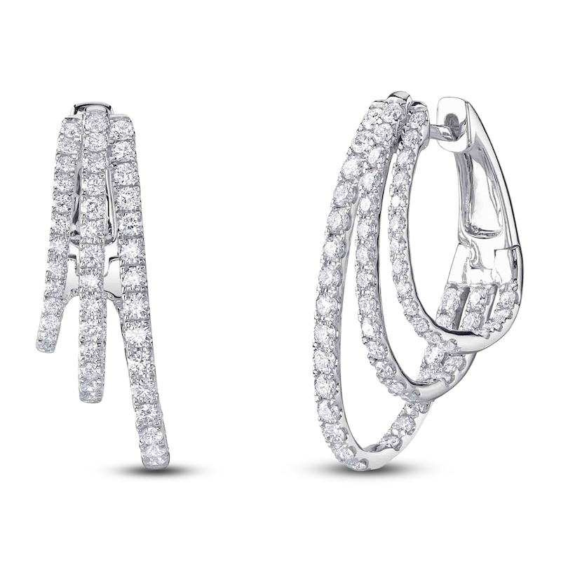 Main Image 1 of Shy Creation Diamond Staggered Three-Row Split Hoop Earrings 1-1/2 ct tw 14K White Gold SC55025477V2H1.00