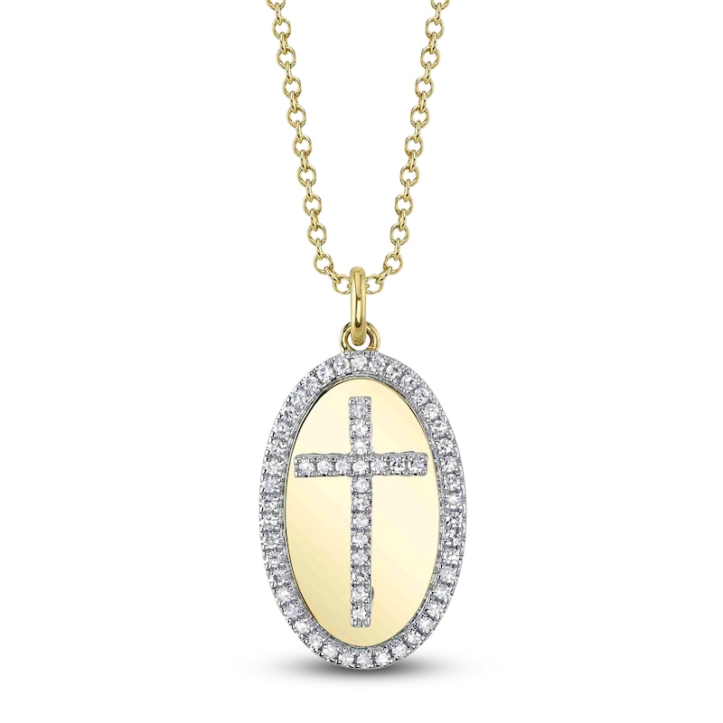 Main Image 1 of Shy Creation Diamond Oval Cross Necklace 1/6 ct tw 14K Yellow Gold 18&quot; SC55026949RD