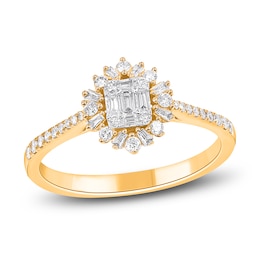 Baguette & Round-Cut Multi-Diamond Starburst Halo Promise Ring 1/3 ct tw 10K Yellow Gold