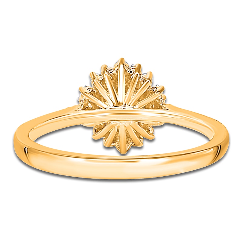 Main Image 4 of Baguette & Round-Cut Multi-Diamond Starburst Halo Promise Ring 1/3 ct tw 10K Yellow Gold