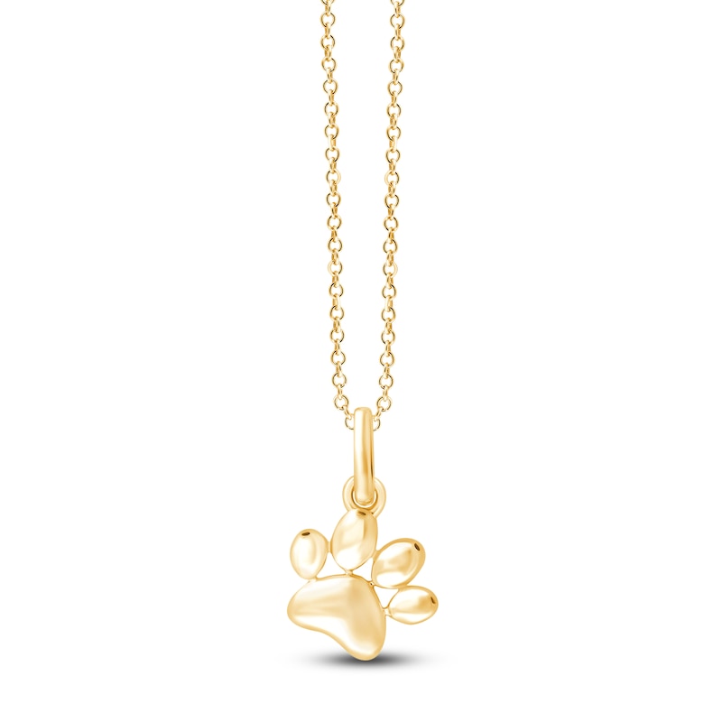 Main Image 1 of Children's Paw Print Necklace 14K Yellow Gold 13&quot;