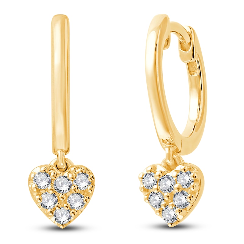 Main Image 1 of Children's Diamond Heart Dangle Hoop Earrings 1/15 ct tw 14K Yellow Gold