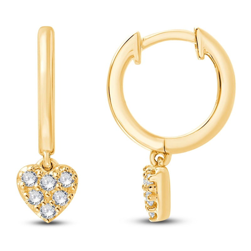 Main Image 2 of Children's Diamond Heart Dangle Hoop Earrings 1/15 ct tw 14K Yellow Gold