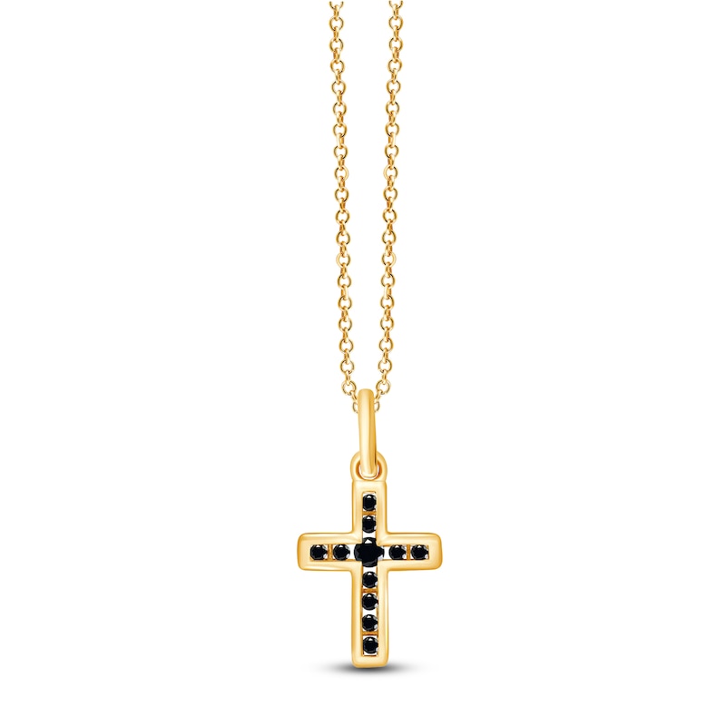 Main Image 1 of Children's Black Diamond Cross Necklace 1/10 ct tw 14K Yellow Gold 13&quot;