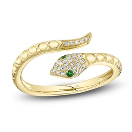 Shy Creation Diamond & Natural Tsavorite Garnet Snake Wrap Ring 1/15 ct tw 14K Yellow Gold SC55024908Z7