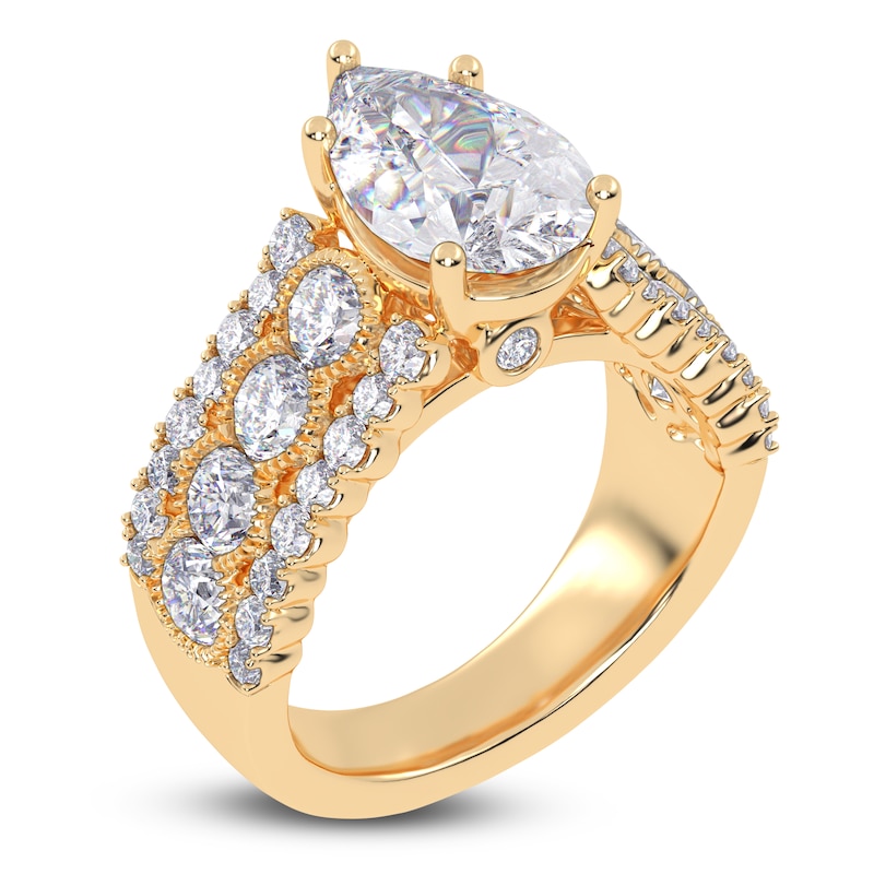 Main Image 2 of Pear-Shaped Lab-Created Diamond Engagement Ring 3-3/4 ct tw 14K Yellow Gold