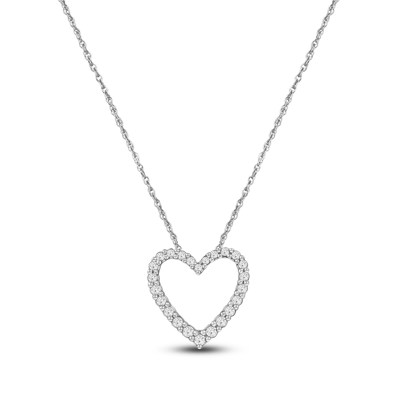 Main Image 1 of Lab-Created Diamond Heart Outline Necklace 1/2 ct tw 14K White Gold 18&quot;