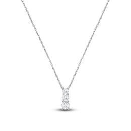 Lab-Created Diamond Graduated Three-Stone Stack Necklace 1 ct tw 14K White Gold 18&quot;