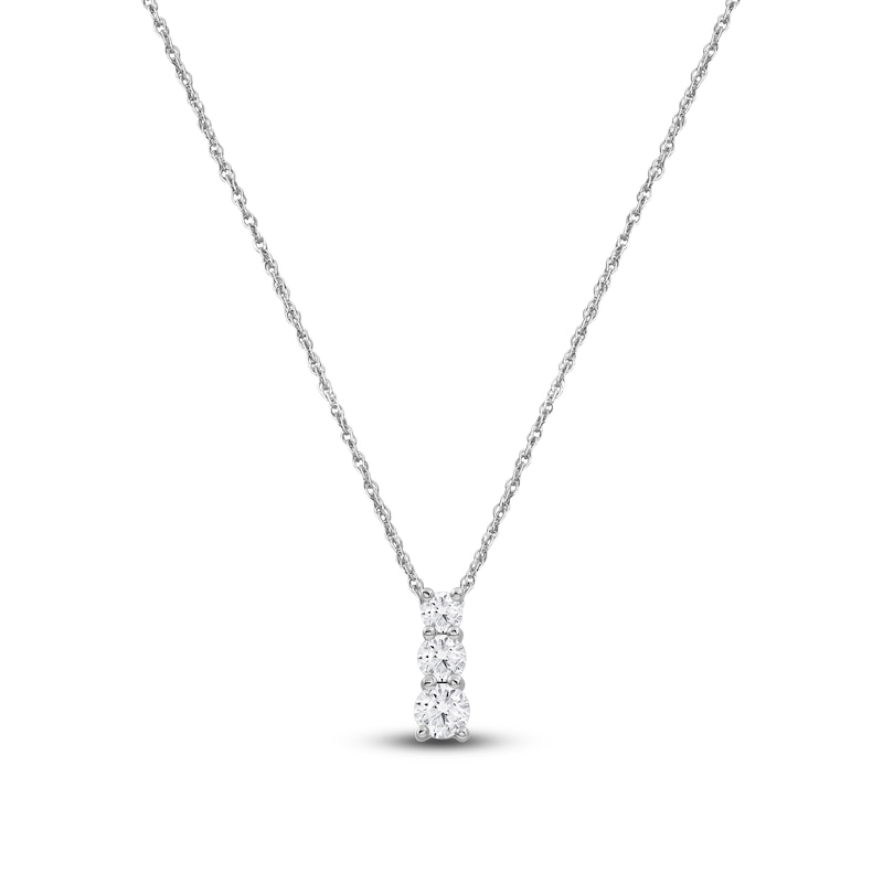 Main Image 1 of Lab-Created Diamond Graduated Three-Stone Stack Necklace 1 ct tw 14K White Gold 18&quot;