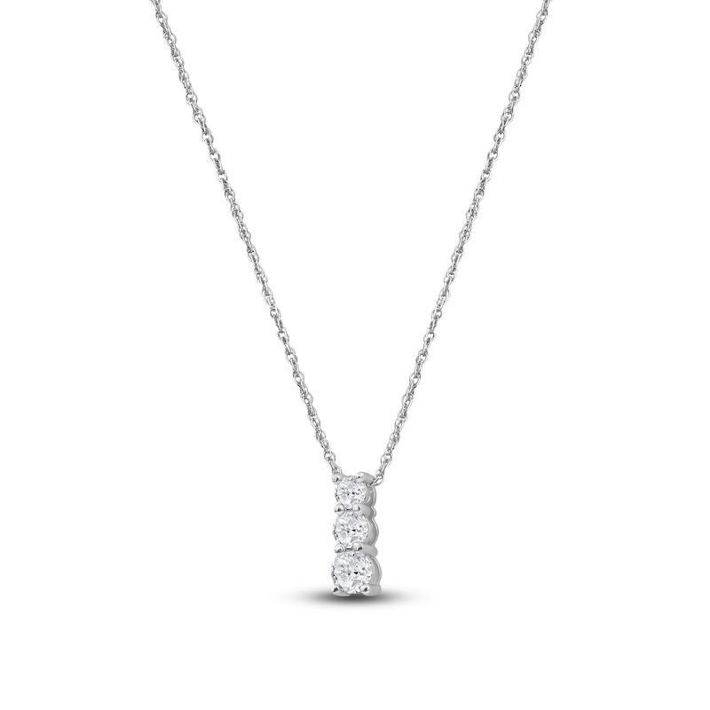 Main Image 2 of Lab-Created Diamond Graduated Three-Stone Stack Necklace 1 ct tw 14K White Gold 18&quot;