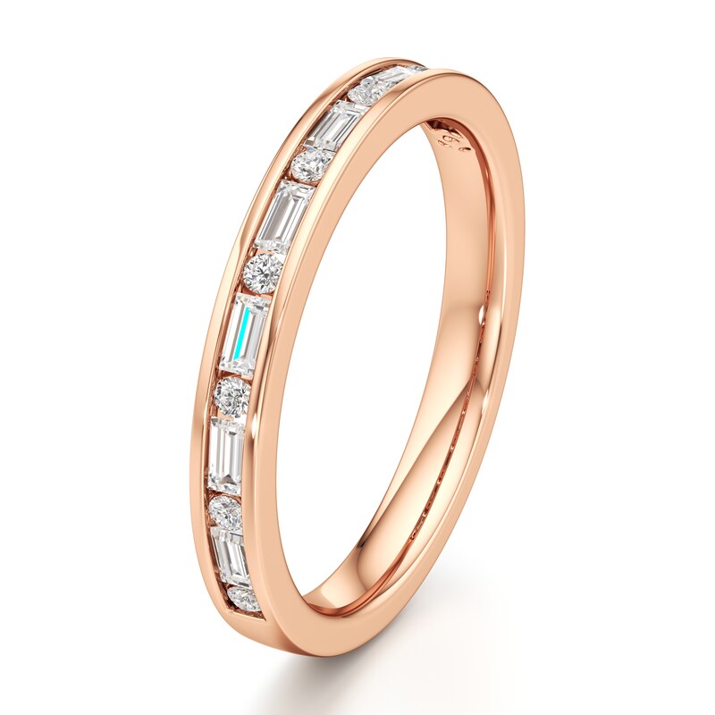 Main Image 4 of J'Lure Baguette & Round-Cut Lab-Created Diamond Wedding Band 3/8 ct tw 18K Rose Gold