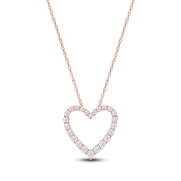 Lab-Created Diamond Graduated Open-Heart Necklace 1 ct tw 14K Rose Gold 18&quot;