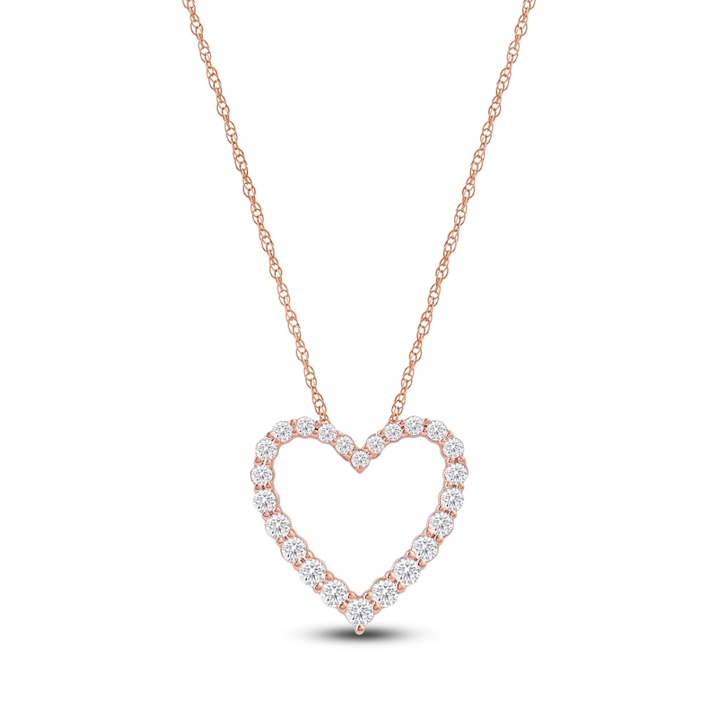 Main Image 1 of Lab-Created Diamond Graduated Open-Heart Necklace 1 ct tw 14K Rose Gold 18&quot;