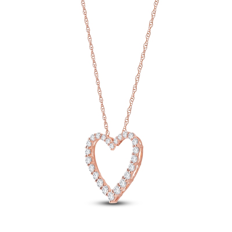 Main Image 2 of Lab-Created Diamond Graduated Open-Heart Necklace 1 ct tw 14K Rose Gold 18&quot;