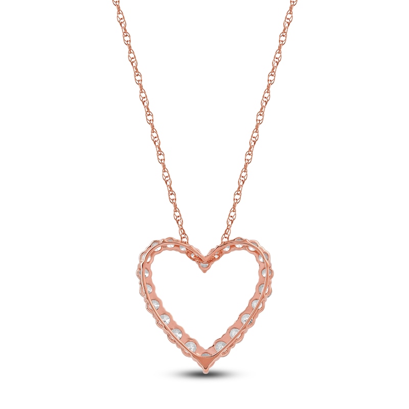 Main Image 3 of Lab-Created Diamond Graduated Open-Heart Necklace 1 ct tw 14K Rose Gold 18&quot;