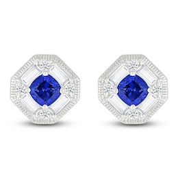 Cushion-Cut Blue Lab-Created Sapphire & White Lab-Created Sapphire Octagon Earrings Sterling Silver