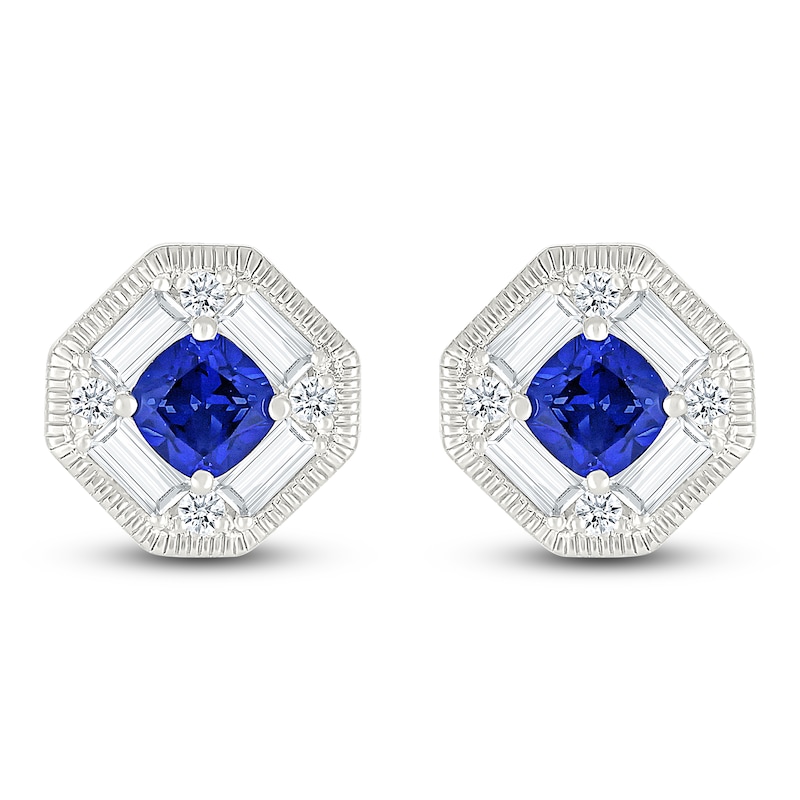 Cushion-Cut Blue Lab-Created Sapphire & White Lab-Created Sapphire Octagon Earrings Sterling Silver