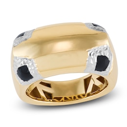 Italia D'Oro Colori Costa Black Enamel Angled Ring 14K Yellow Gold