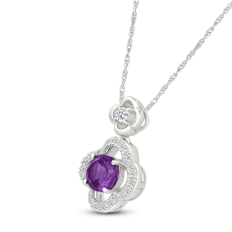 Main Image 2 of Natural Amethyst & White Lab-Created Sapphire Clover Halo Necklace Sterling Silver 18&quot;