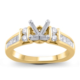 Diamond Engagement Ring Setting 3/4 ct tw Princess/Round 18K Yellow Gold