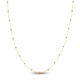 Solid Station Necklace Lilac Enamel 14K Yellow Gold 18&quot;