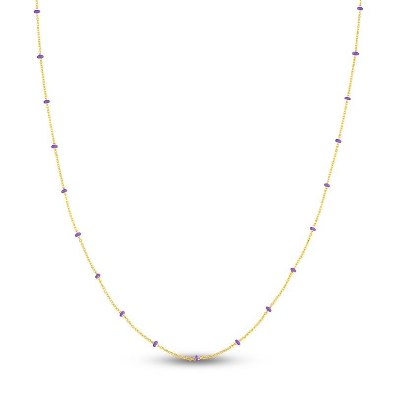 Main Image 1 of Solid Station Necklace Lilac Enamel 14K Yellow Gold 18&quot;