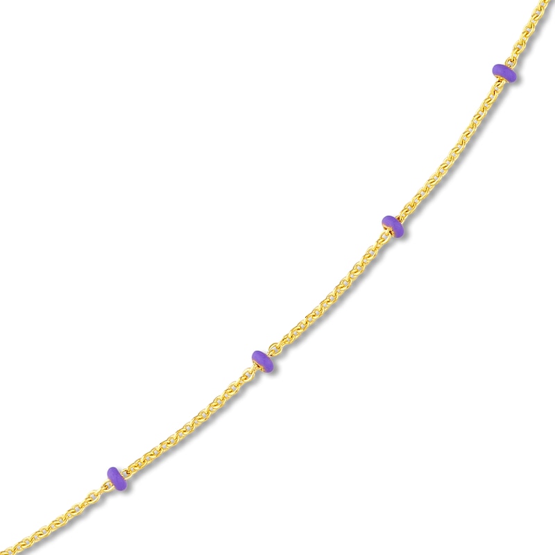 Main Image 2 of Solid Station Necklace Lilac Enamel 14K Yellow Gold 18&quot;