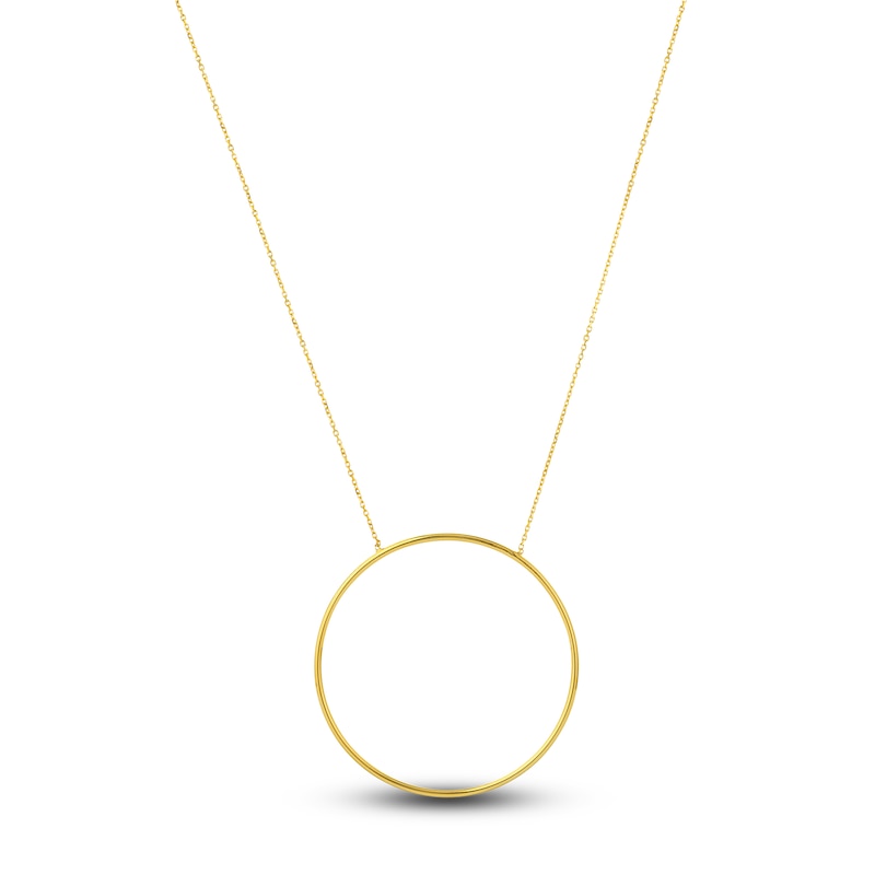 Main Image 1 of Large Circle Station Necklace 14K Yellow Gold 16&quot; Adj.