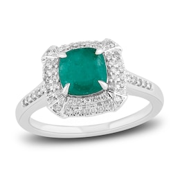 Natural Emerald Engagement Ring 1/4 ct tw Diamonds 14K White Gold