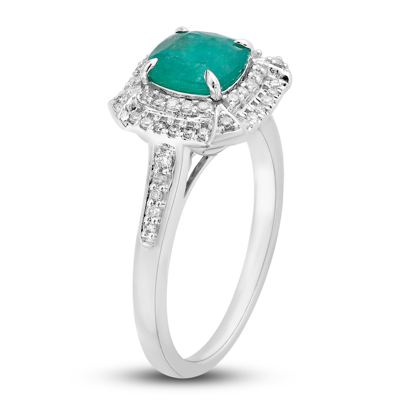 Main Image 2 of Natural Emerald Engagement Ring 1/4 ct tw Diamonds 14K White Gold