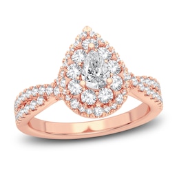 Diamond Double Halo Engagement Ring 1 ct tw Pear/Round 14K Rose Gold