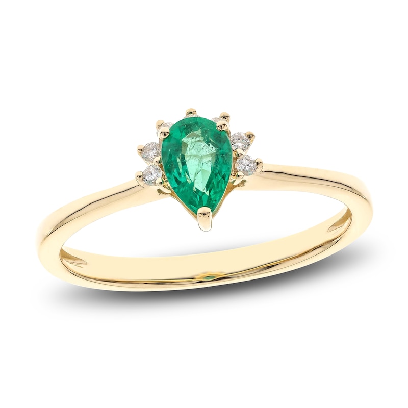 Main Image 1 of Natural Emerald Ring 1/20 ct tw Diamonds 14K Yellow Gold