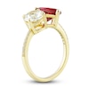 Thumbnail Image 3 of White Lab-Created Sapphire & Lab-Created Ruby Ring 1/15 ct tw Diamonds 10K Yellow Gold