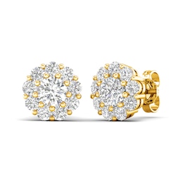 Lab-Created Diamond Halo Earrings 2 ct tw Round 14K Yellow Gold