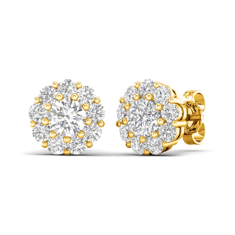 Main Image 1 of Lab-Created Diamond Halo Earrings 2 ct tw Round 14K Yellow Gold