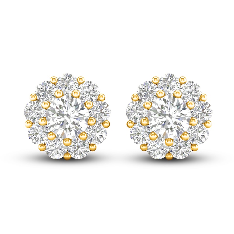 Main Image 2 of Lab-Created Diamond Halo Earrings 2 ct tw Round 14K Yellow Gold