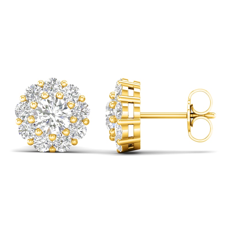 Main Image 3 of Lab-Created Diamond Halo Earrings 2 ct tw Round 14K Yellow Gold