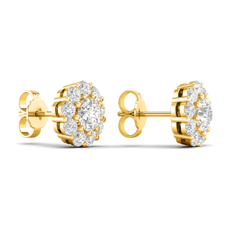 Main Image 4 of Lab-Created Diamond Halo Earrings 2 ct tw Round 14K Yellow Gold