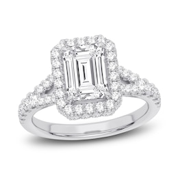 Lab-Created Diamond Engagement Ring 2-3/4 ct tw Emerald/Round 14K White Gold