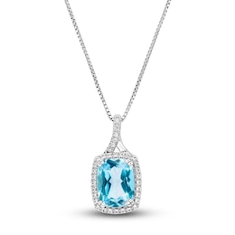 Natural Blue Topaz & White Lab-Created Sapphire Pendant Necklace 10K White Gold 18&quot;