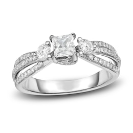 Diamond 3-Stone Ring 1 ct tw Princess/Round 14K White Gold