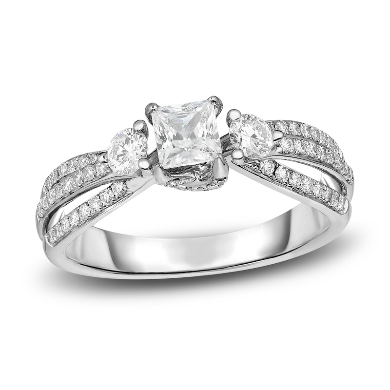 Main Image 1 of Diamond 3-Stone Ring 1 ct tw Princess/Round 14K White Gold