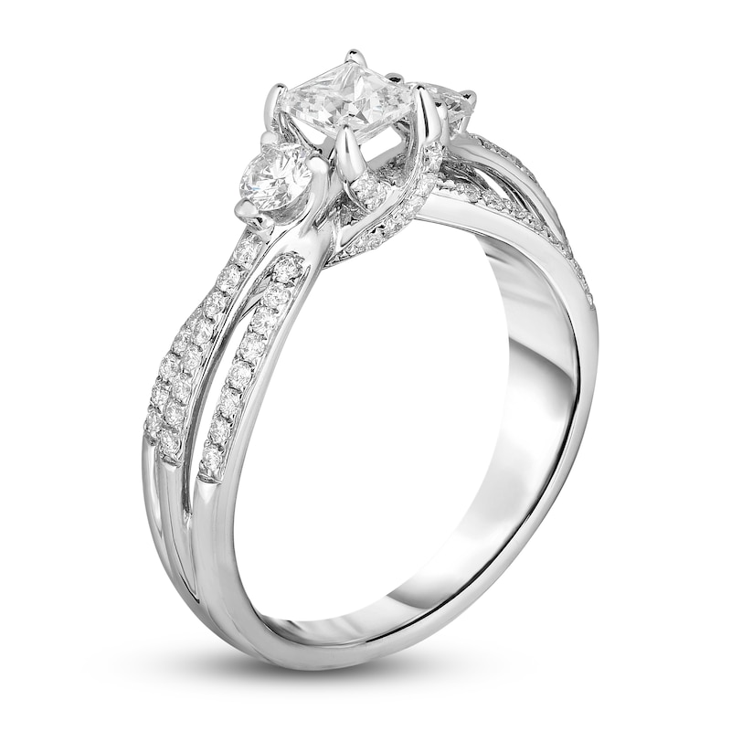 Main Image 2 of Diamond 3-Stone Ring 1 ct tw Princess/Round 14K White Gold