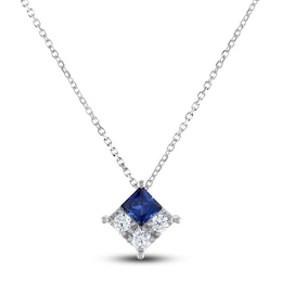 Vera Wang WISH Natural Blue Sapphire Pendant Necklace 1/4 ct tw Diamonds 10K White Gold 19&quot;