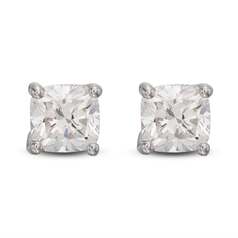 Main Image 1 of Lab-Created Diamond Solitaire Stud Earrings 1 ct tw Cushion 14K White Gold (SI2/F)