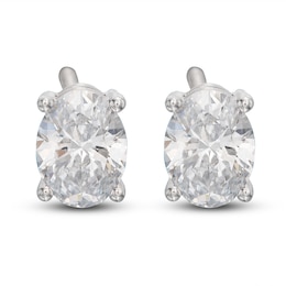 Lab-Created Diamond Solitaire Stud Earrings 1 ct tw Oval 14K White Gold (SI2/F)
