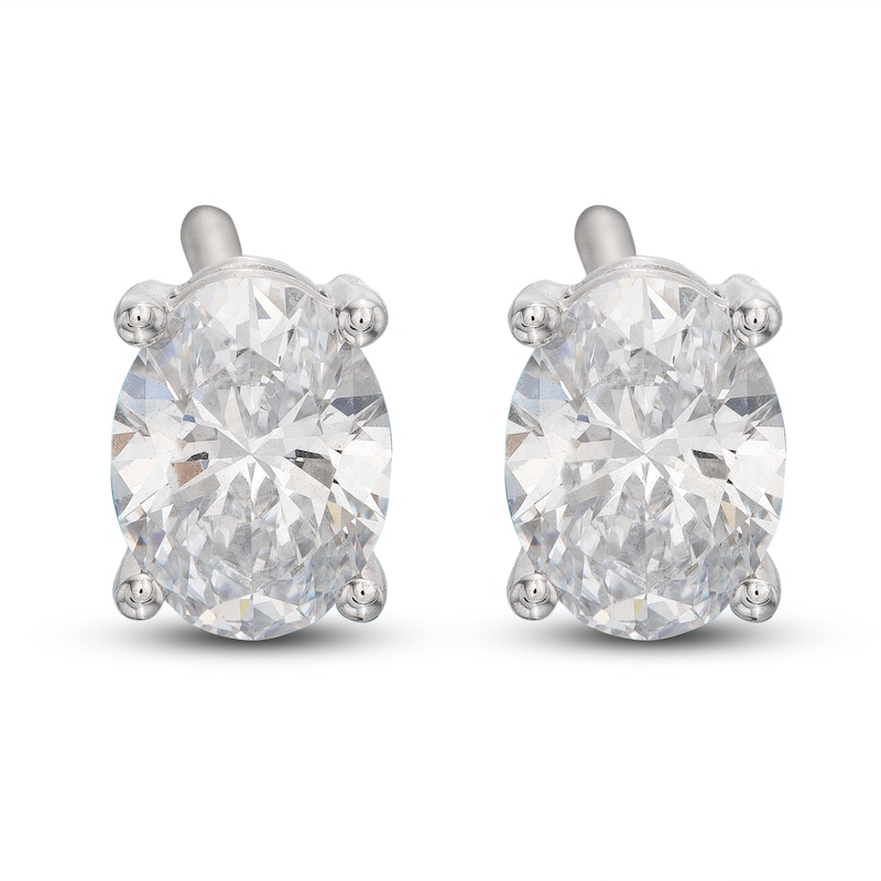 Main Image 1 of Lab-Created Diamond Solitaire Stud Earrings 1 ct tw Oval 14K White Gold (SI2/F)